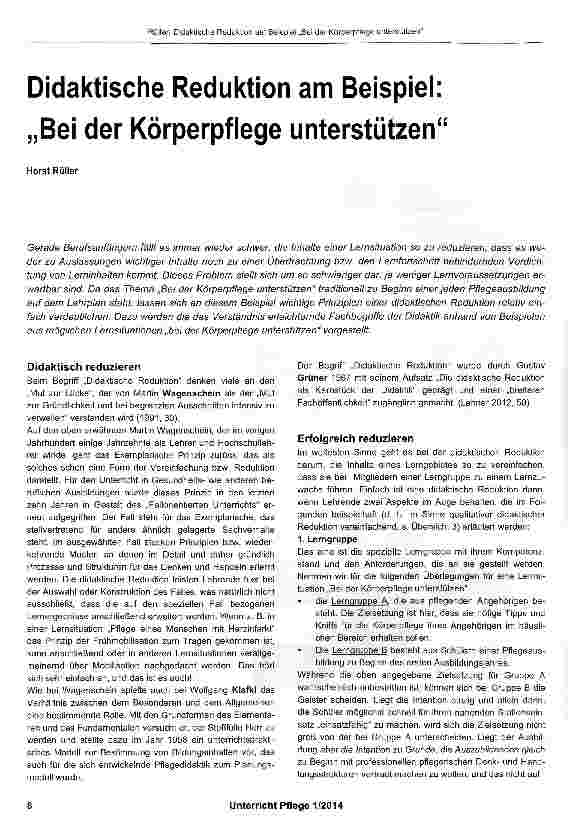 Vorschauseite 1: Didaktische Reduktion am Beispiel: „Bei der Körperpflege unterstützen