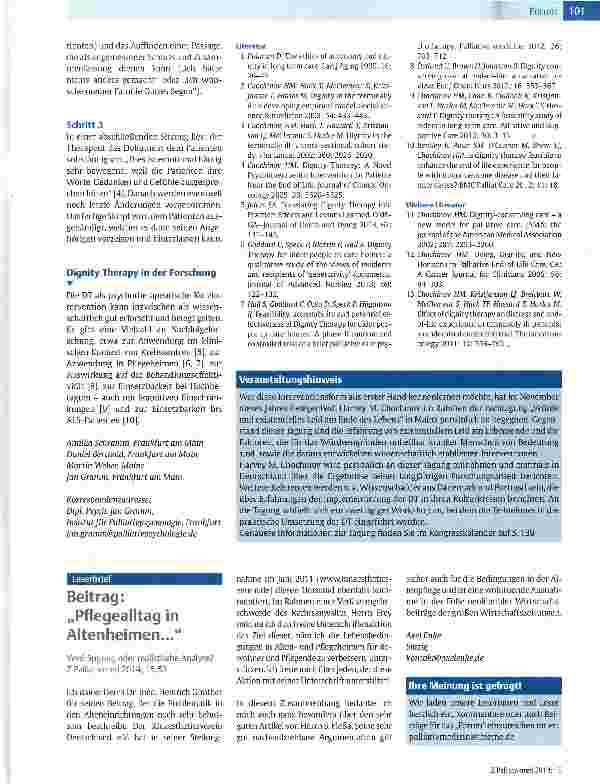 Vorschauseite 3: Eine psychologische Kurzintervention zur Stärkung von Würde am Lebensende