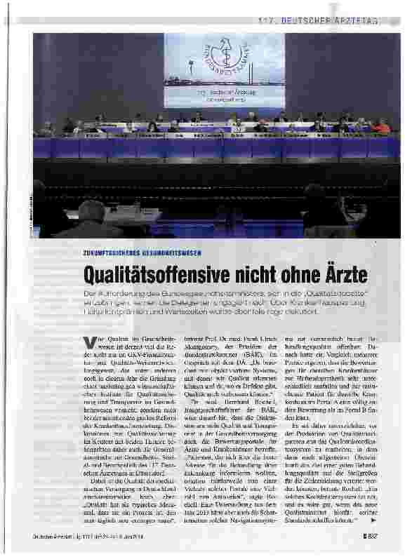 Vorschauseite 1: Qualitätsoffensive nicht ohne Arzte