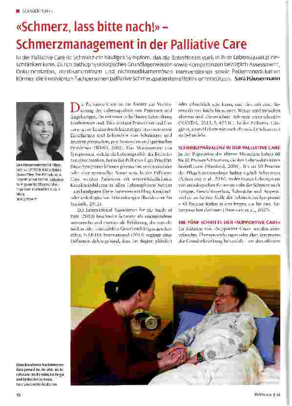 Vorschauseite 1: «Schmerz, lass bitte nach!» -Schmerzmanagement in der Palliative Care