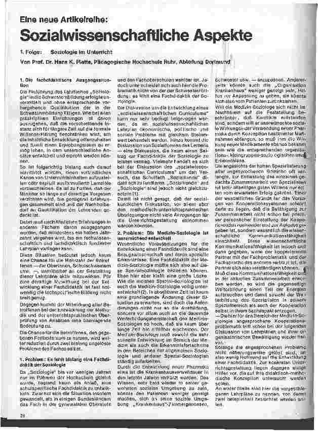 Vorschauseite 1: Sozialwissenschaftliche Aspekte 1. Folge: Soziologie im Unterricht