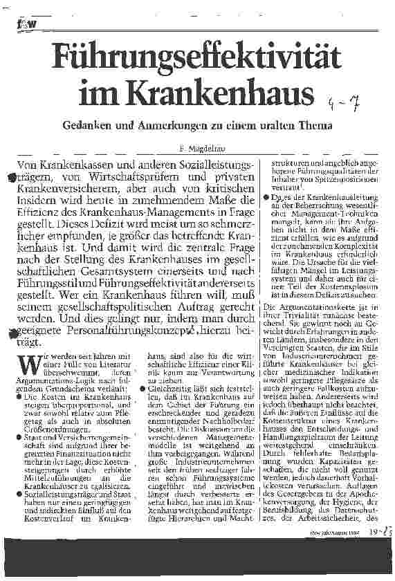 Vorschauseite 1: Führungseffektivität im Krankenhaus Gedanken und Anmerkungen zu einem uralten Thema