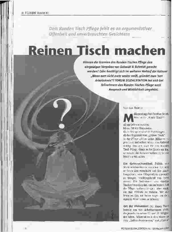 Vorschauseite 1: Reinen Tisch machenDem Runden Tisch Pflege fehlt es an argumentativer Offenheit und unverbrauchten Gesichtern