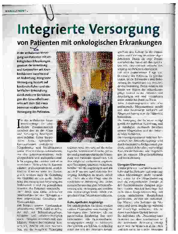 Vorschauseite 1: Integrierte Versorgungvon Patienten mit onkologischen Erkrankungen