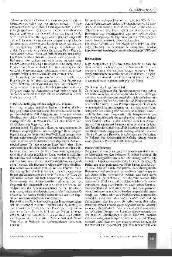 Vorschauseite 6: Entwicklung und Evaluation eines neuen Instruments zur Patientenbeurteilung in der perioperativen Phase (PPP-Fragebogen)