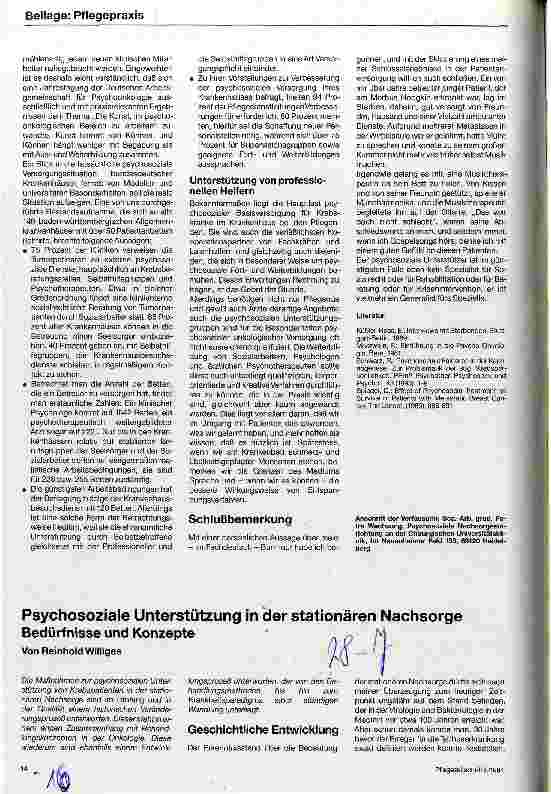 Vorschauseite 1: Psychosoziale Unterstützung in der stationären Nachsorge Bedürfnisse und Konzepte