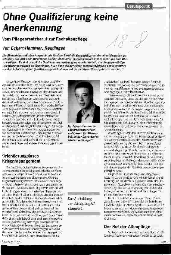Vorschauseite 1: Ohne Qualifizierung keine Anerkennung Vom Pflegeersatzberuf zur Fachaltenpflege
