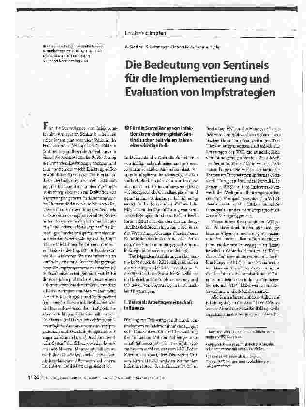 Vorschauseite 1: Die Bedeutung von Sentinels für die Implementierung und Evaluation von Impfstrategien