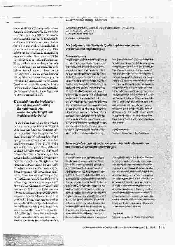 Vorschauseite 4: Die Bedeutung von Sentinels für die Implementierung und Evaluation von Impfstrategien