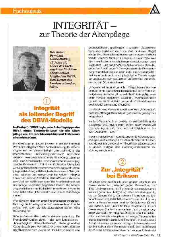 Vorschauseite 1: INTEGRITÄT - zur Theorie der Altenpflege