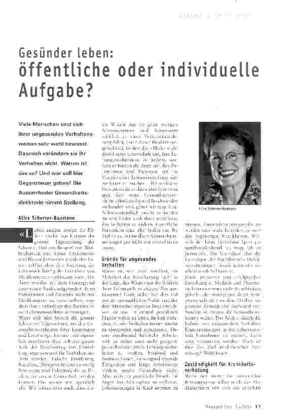 Vorschauseite 1: Gesünder leben: öffentliche oder individuelle Aufgabe?