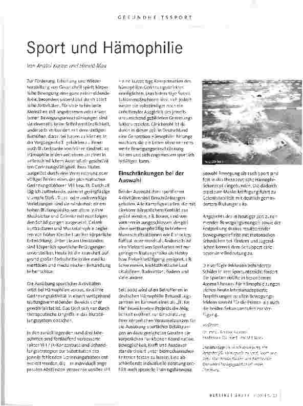 Vorschauseite 1: Sport und Hämophilie