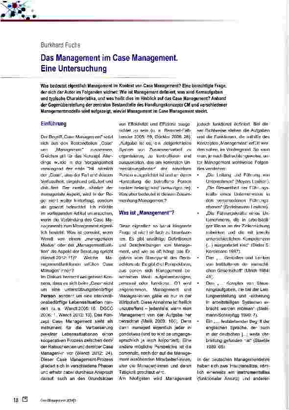 Vorschauseite 1: Das Management im Case Management. Eine Untersuchung