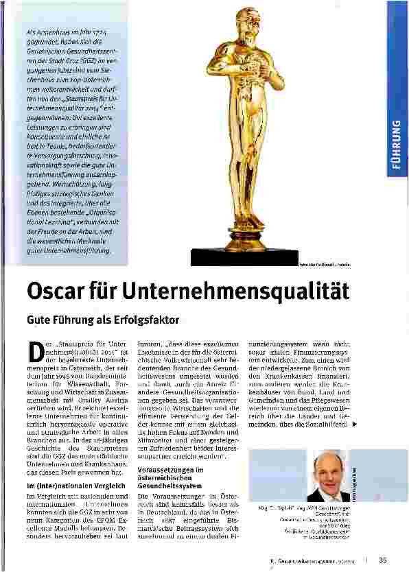 Vorschauseite 1: Oscar für Unternehmensqualität