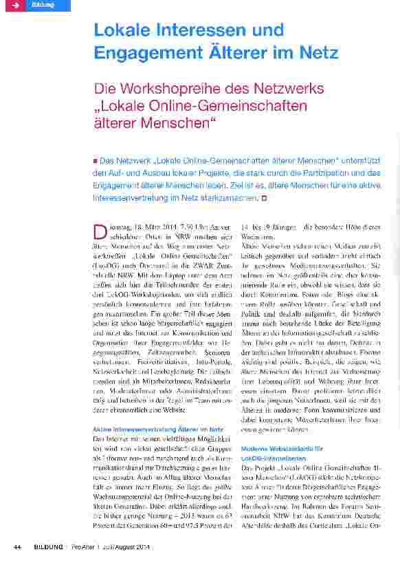 Vorschauseite 1: Die Workshopreihe des Netzwerks „Lokale Online-Gemeinschaften älterer Menschen