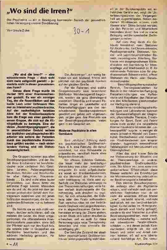 Vorschauseite 1: Wo sind die Irren? Die Psychiatrie