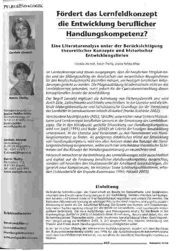 Vorschauseite 1: Fördert das Lernfeldkonzept die Entwicklung beruflicherHandlungskompetenz?Eine Literaturanalyse unter der Berücksichtigung theoretischer Konzepte und historischer Entwicklungslini…