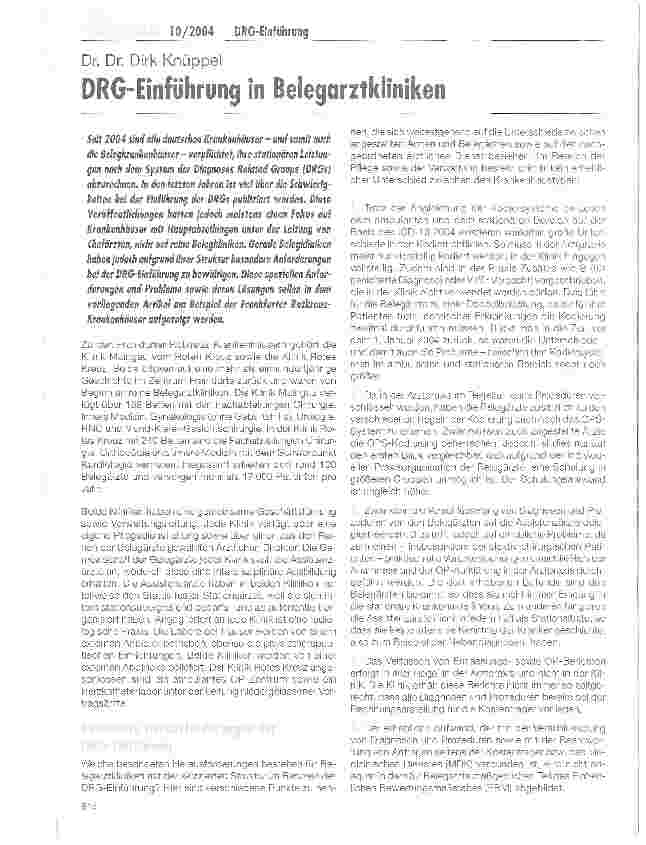 Vorschauseite 1: DRG-Einführung in Belegarztkliniken