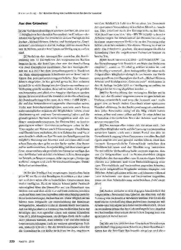 Vorschauseite 2: Zur Bereitstellung von Fachliteratur für den Personalrat