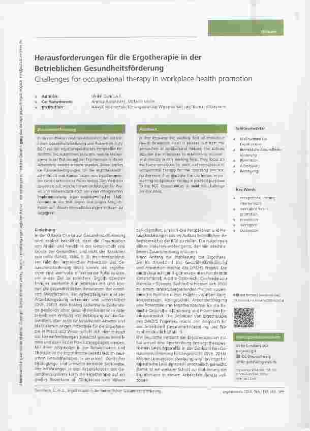 Vorschauseite 1: Herausforderungen für die Ergotherapie in der Betrieblichen Gesundheitsförderung