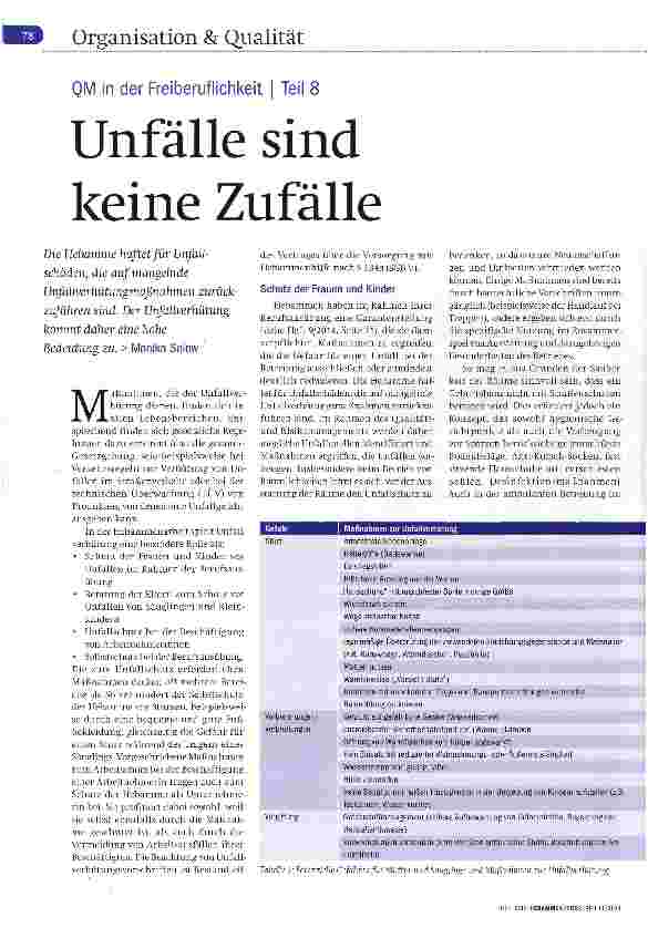 Vorschauseite 1: QM in der Freiberuflichkeit Teil 8 Unfälle sind keine Zufälle
