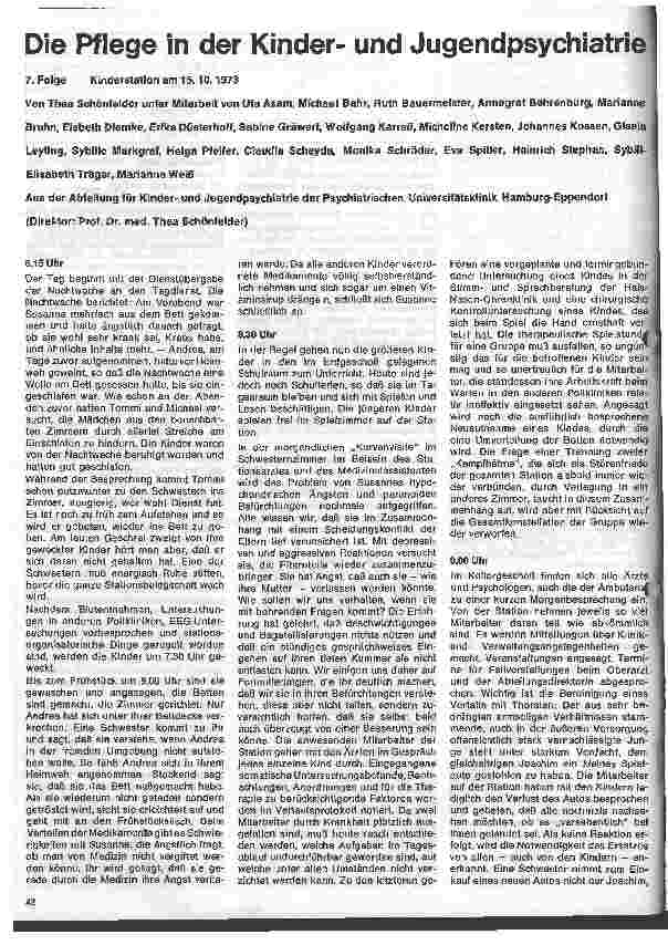 Vorschauseite 1: Die Pflege in der Kinderund Jugendpsychiatrie 7. Folge: Kinderstation am 15. 10. 1973