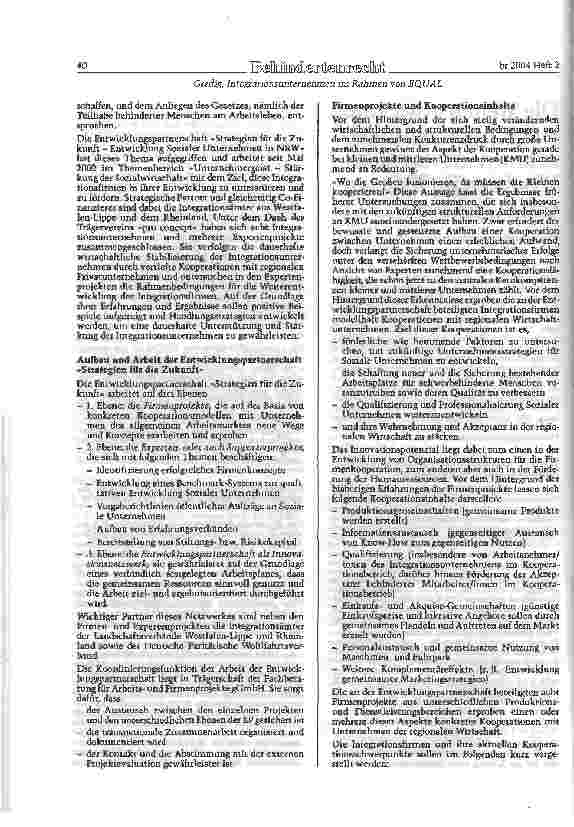 Vorschauseite 2: Die Weiterentwicklung von Integrationsunternehmen in Nordrhein-Westfalen im Rahmen von EQUAL