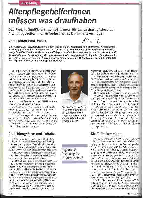 Vorschauseite 1: AltenpflegehelferInnen müssen was draufhaben: Das Projekt Qualifizierungsmaßnahmen für Langzeitarbeitslose zu AltenpflegehelferInnen erfordert hohes Durchhaltevermögen.