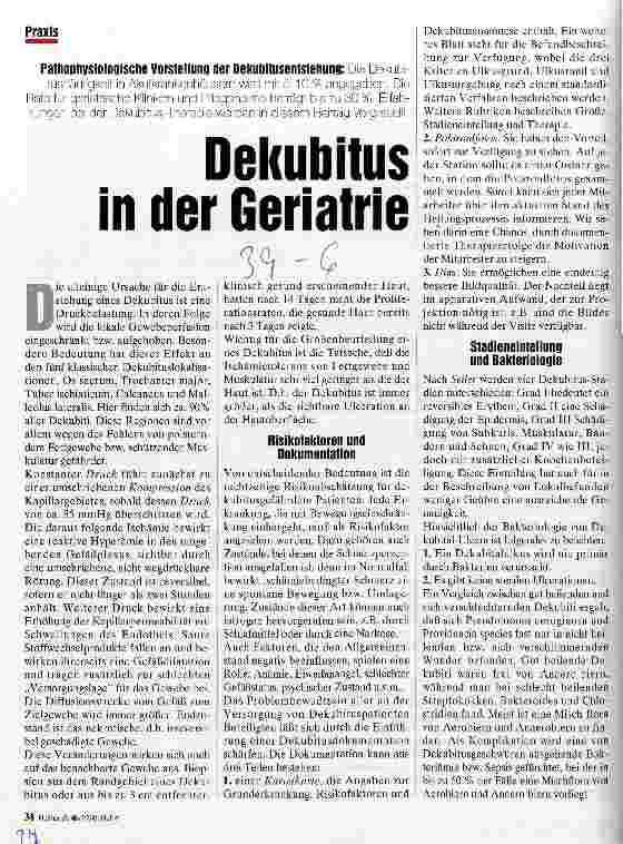Vorschauseite 1: Dekubitus in der Geriatrie Pathophysiologische Vorstellung der Dekubitusentstehung