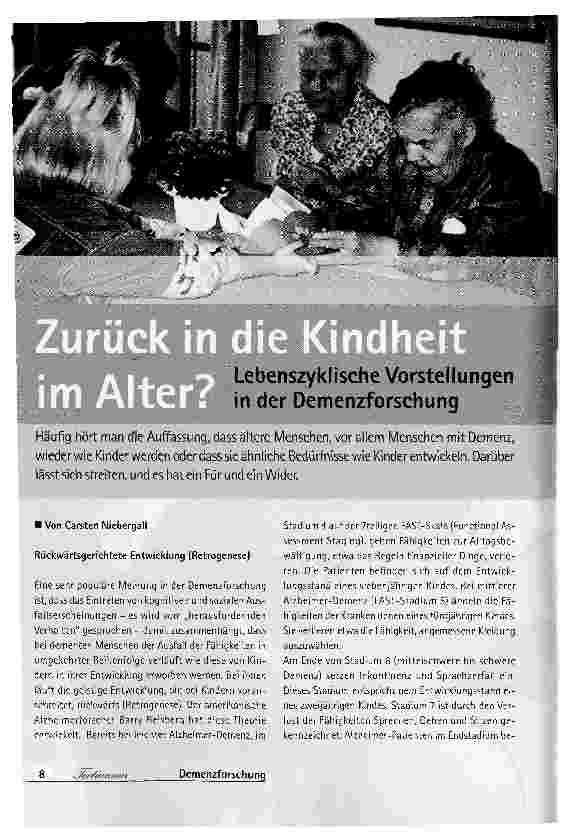 Vorschauseite 1: Zurück in die Kindheit im AlterLebenszyklische Vorstellungen in der Demenzforschung