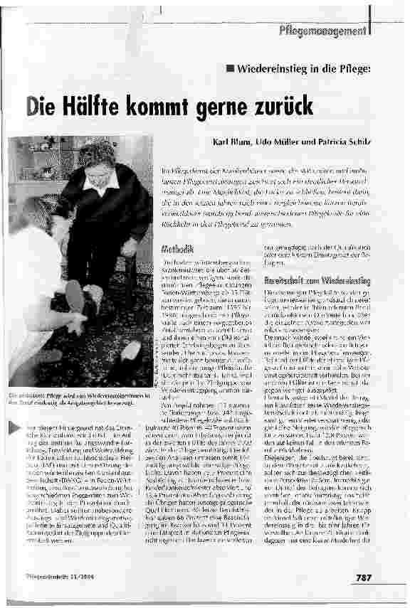 Vorschauseite 1: Die Hälfte kommt gerne zurück. Wiedereinstieg in die Pflege