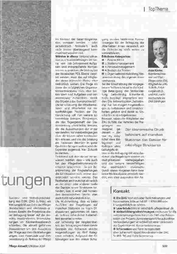 Vorschauseite 2: Kompetenzprofil für StationsleitungenNach den Pflegedirektoren sagen jetzt die anderen Mitarbeiter, wie sie das künftige Arbeitsfeld derStationsleitungen sehen