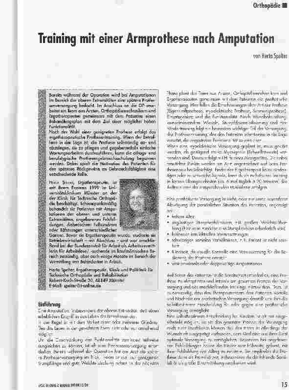 Vorschauseite 1: Training mit einer Armprothese nach Amputation