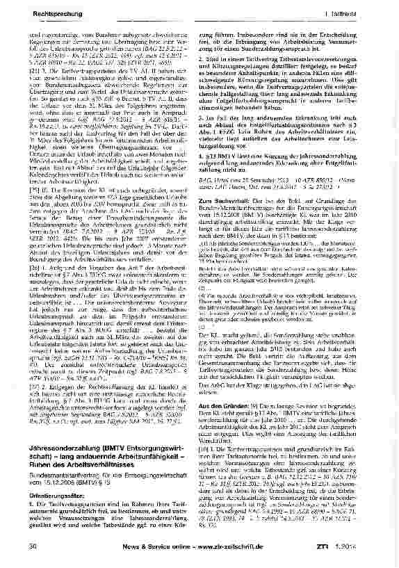 Vorschauseite 1: Jahressonderzahlung (BMTV Entsorgungswirtschaft) - lang andauernde Arbeitsunfähigkeit -Ruhen des Arbeitsverhältnisses Bundesmanteltarifvertrag für die Entsorgungswirtschaft vom 15…