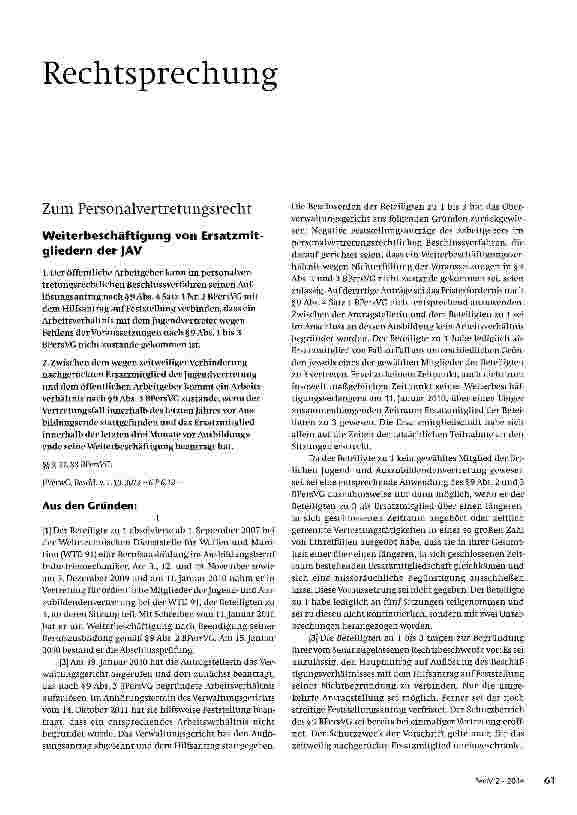 Vorschauseite 1: Zum PersonalvertretungsrechtWeiterbeschäftigung von Ersatzmitgliedern der JAV