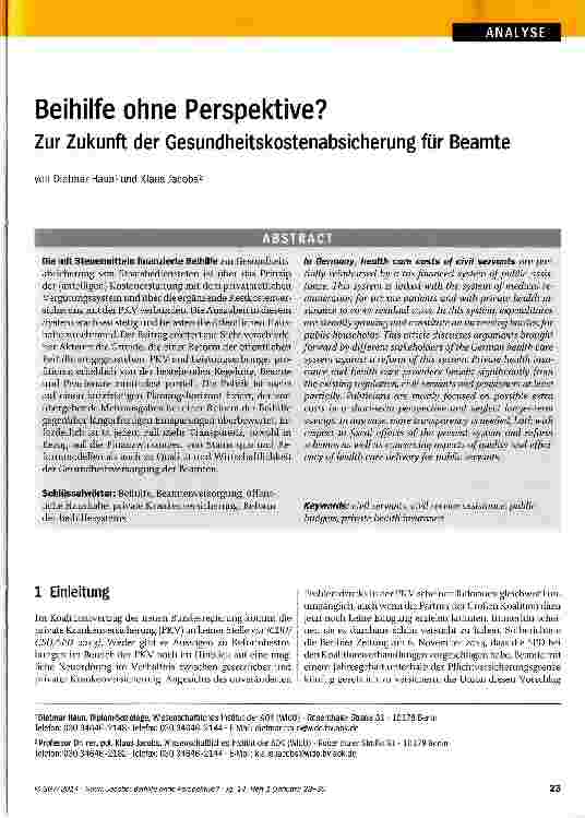 Vorschauseite 1: Beihilfe ohne Perspektive? Zur Zukunft der Gesundheitskostenabsicherung für Beamte