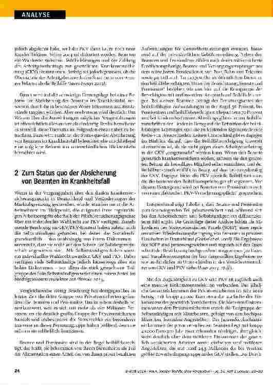 Vorschauseite 2: Beihilfe ohne Perspektive? Zur Zukunft der Gesundheitskostenabsicherung für Beamte