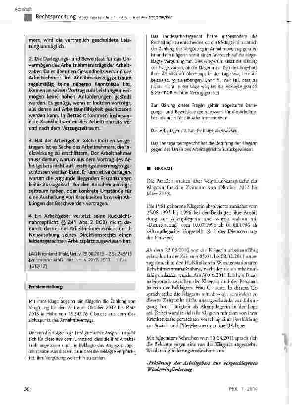 Vorschauseite 2: Vergütungsansprüche - Zum Anspruch auf Annahmeverzugslohn