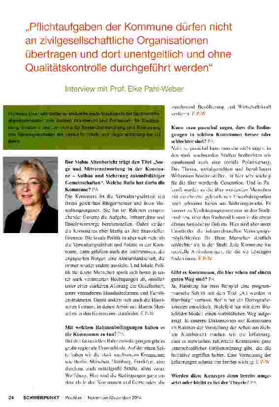 Vorschauseite 1: „Pflichtaufgaben der Kommune dürfen nicht an zivilgesellschaftliche Organisationen übertragen und dort unentgeltlich und ohne Qualitätskontrolle durchgeführt werden