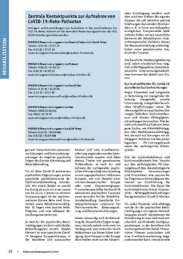 Vorschauseite 3: Covid-19: Entwicklung von Rehabilitationsund Anschlussheilkonzepten. Differenzierte Konzepte – somatische und psychosomatische – von multidisziplinär besetzten Ärzteteams bereiten…