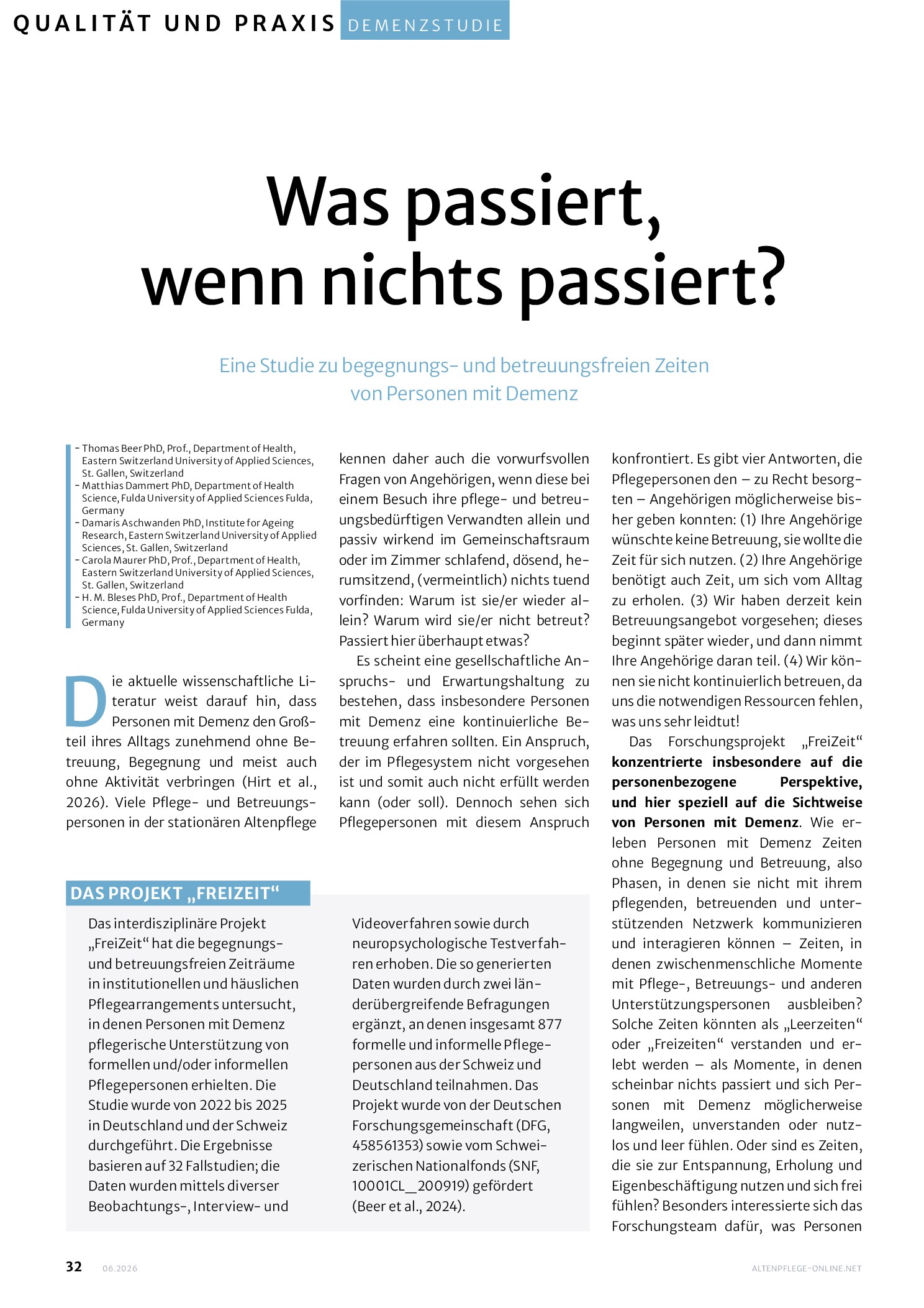 Vorschauseite 1: Was passiert, wenn nichts passiert? Eine Studie zu begegnungs- und betreuungsfreien Zeiten von Personen mit Demenz