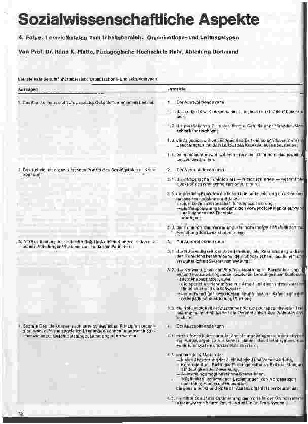 Vorschauseite 1: Sozialwissenschaftliche Aspekte 4. Folge: Lernzielkatalog zum Inhaltsbereich: Organisations- Leitungst.