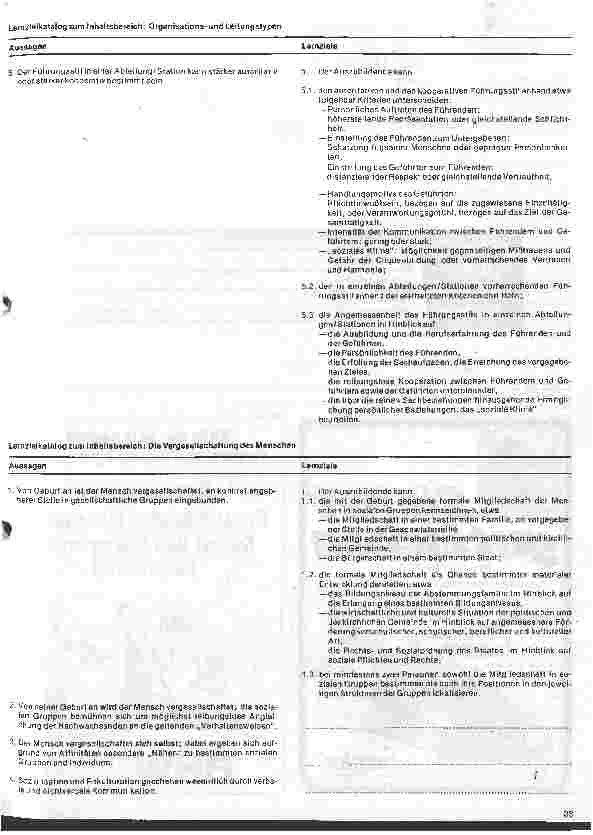 Vorschauseite 2: Sozialwissenschaftliche Aspekte 4. Folge: Lernzielkatalog zum Inhaltsbereich: Organisations- Leitungst.
