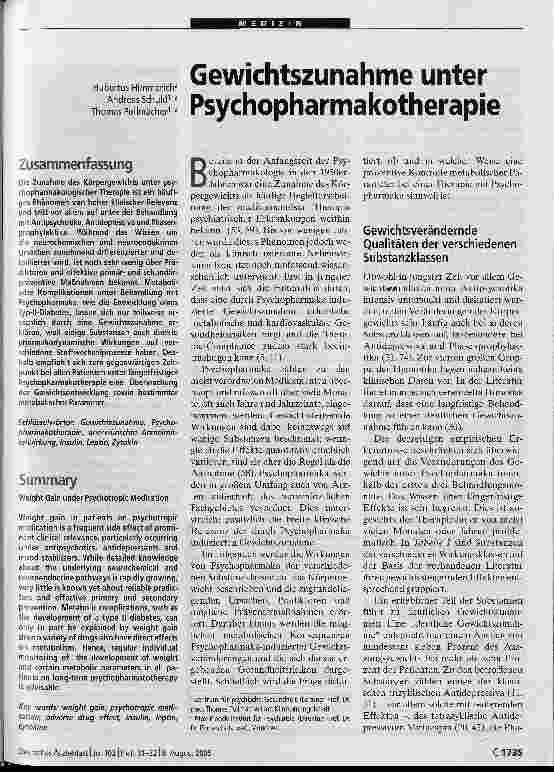 Vorschauseite 1: Gewichtszunahme unter Psychopharmakotherapie