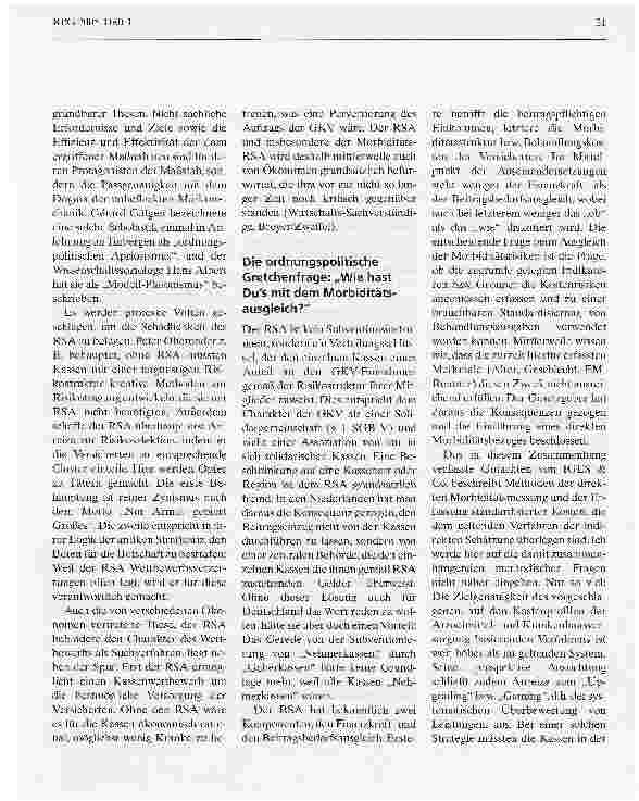 Vorschauseite 2: Morbiditäts-RSA und Wettbewerb in der GKV -Anmerkungen zu einer ideologisch aufgeheizten Debatte