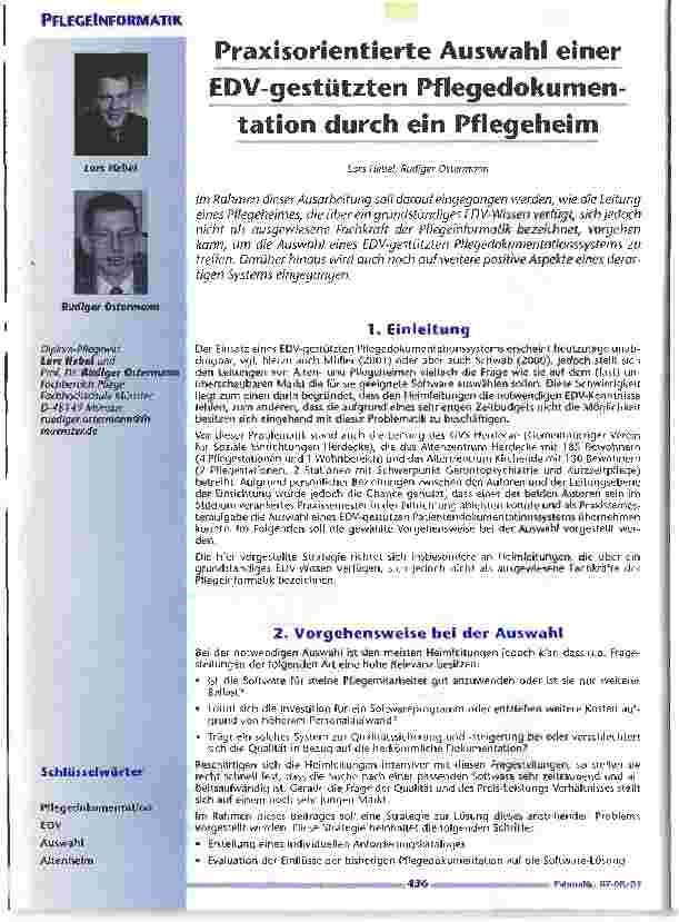 Vorschauseite 1: Praxisorientierte Auswahl einer EDV-gestützten Pflegedokumentation durch ein Pflegeheim