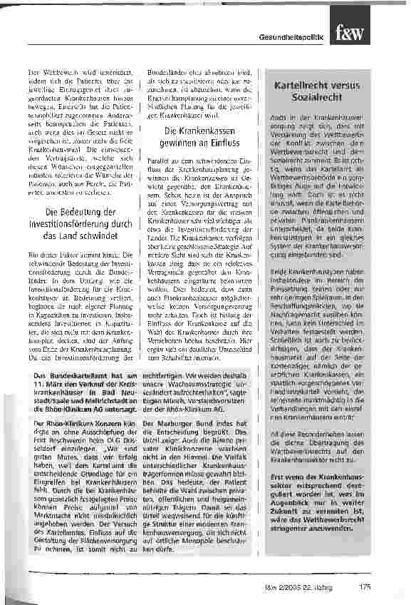 Vorschauseite 2: Das Kartellamt hinterfragt die Klinik-MonopoleGibt es private Marktmacht in einem staatlich regulierten Krankenhausmarkt?