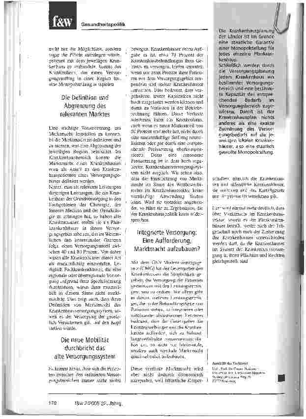 Vorschauseite 5: Das Kartellamt hinterfragt die Klinik-MonopoleGibt es private Marktmacht in einem staatlich regulierten Krankenhausmarkt?