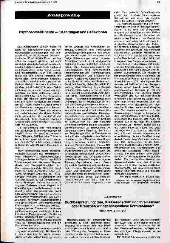 Vorschauseite 1: Psychosomatik heute Erfahrungen und Reflexionen