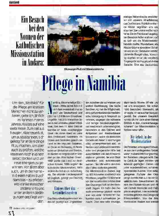 Vorschauseite 1: Pflege in Namibia Ein Besuch bei den Nonnen der Katholischen Missionsstation in Andara
